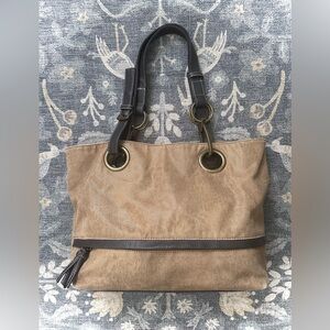 Braciano Tan and Brown Canvas Tote Bag